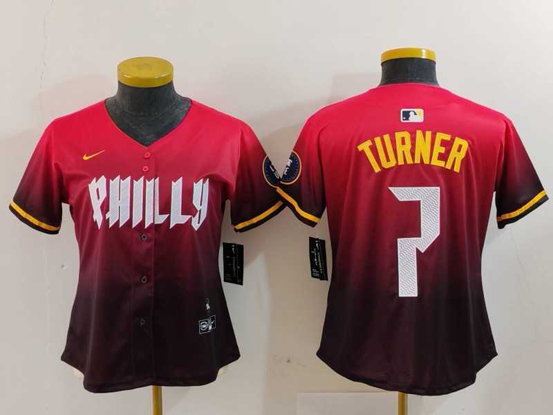 Womens Philadelphia Phillies #7 Trea Turner Red 2024 City Connect Limited Jersey